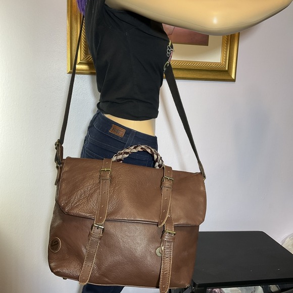 Bonfanti Leather brown Messenger Bag Crossbody Shoulder‎ Bag Braided Handle - Picture 6 of 11